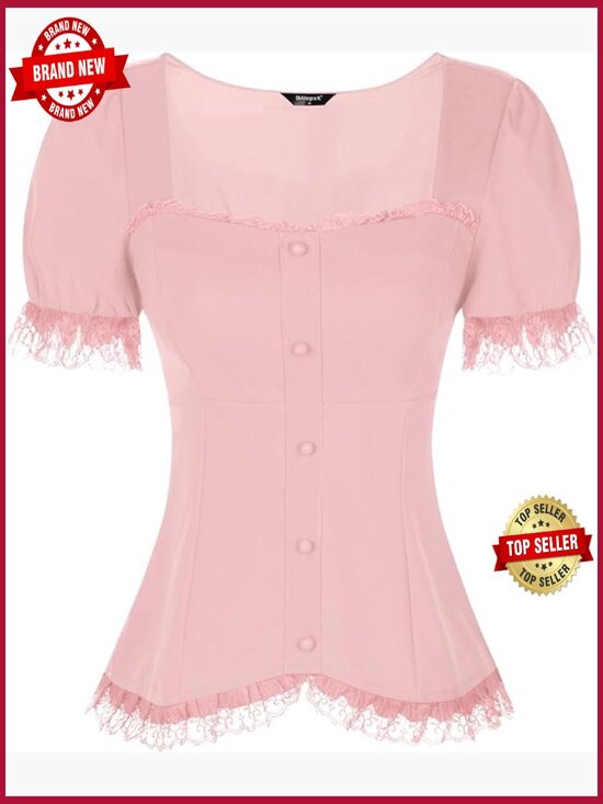 Tops - Renaissance Puff Sleeve Lace Up Victorian Gothic Blouse Top